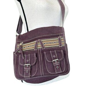 Purple Crossbody Bag with Buckle Accents